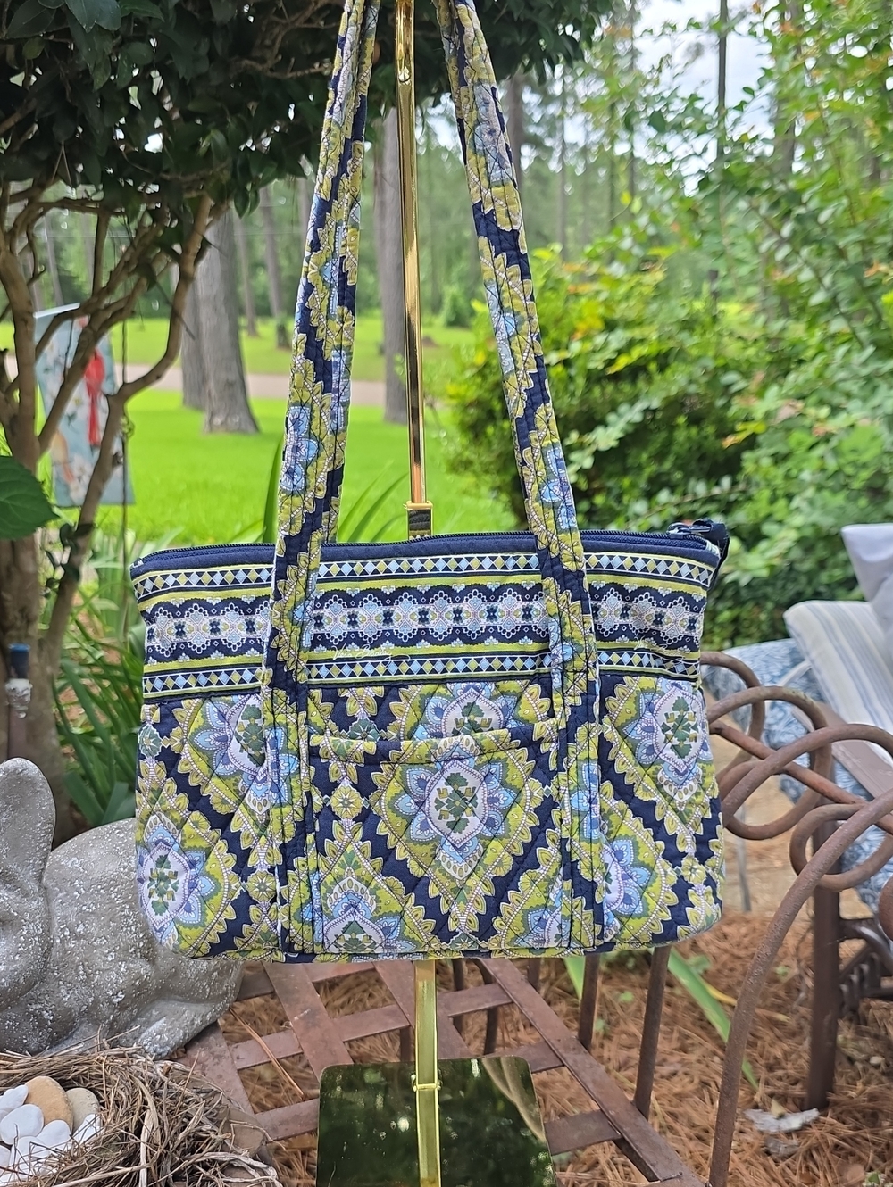Vera Bradley Cambridge Quilted Navy, Lime & Light Blue Shoulder Bag Tote Small - Picture 1 of 8